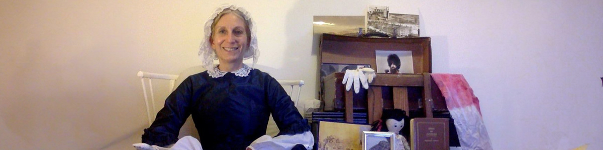 A visitor dressed up as Florence Nightingale during a zoom livestream