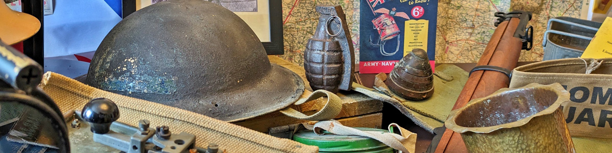 A WWII display full of artefacts during a WWII workshop in a school 