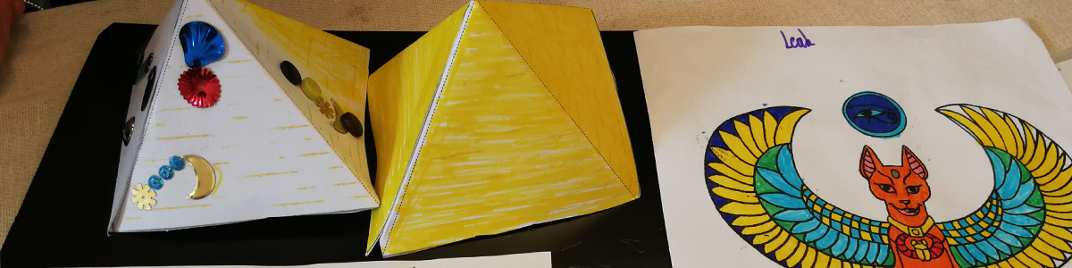 Self crafted pyramids made by the children during a Egyptian workshop