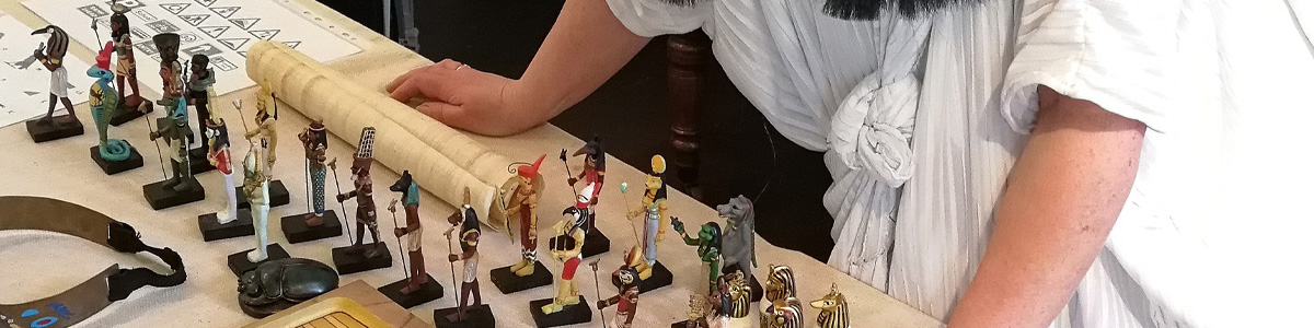 A display of Egyptian figures, as part of the Egyptian workshop