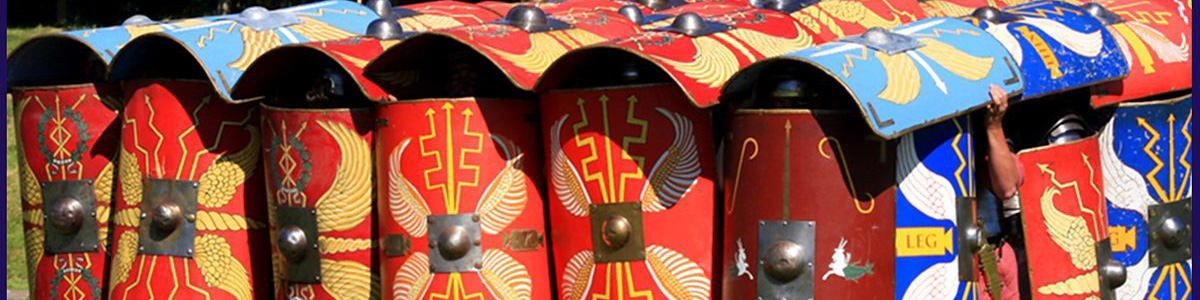 A shield-wall of roman soldiers and their shields