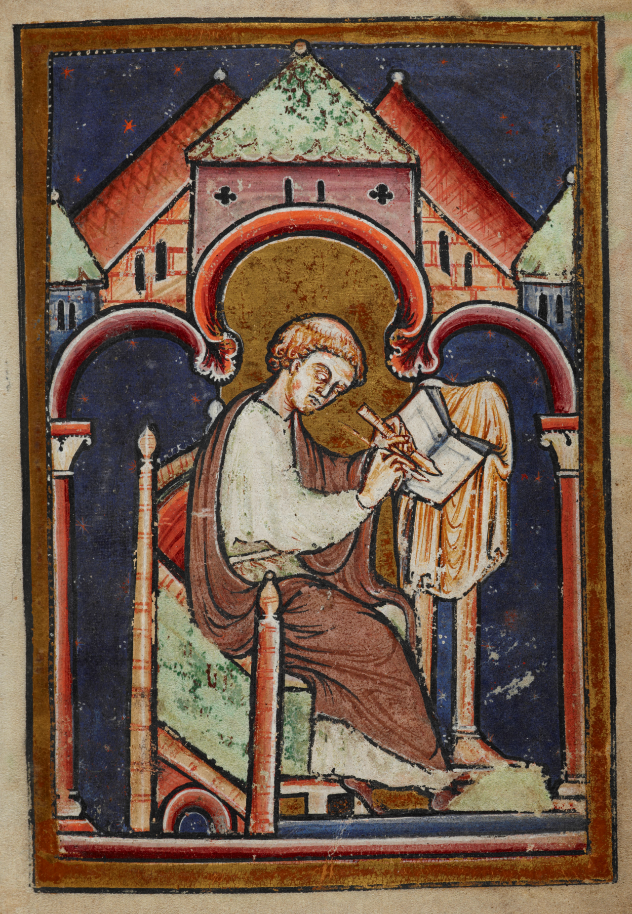 Bede writing, from a 12th-century copy of his Life of St Cuthbert